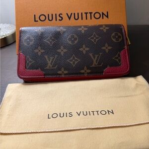 Louis Vuitton Monogram Zip Wallet with Burgundy Trim